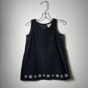 Vintage L.L.Bean Infant Dress 12–18M Corduroy Black Embroidered Jumper Hong Kong